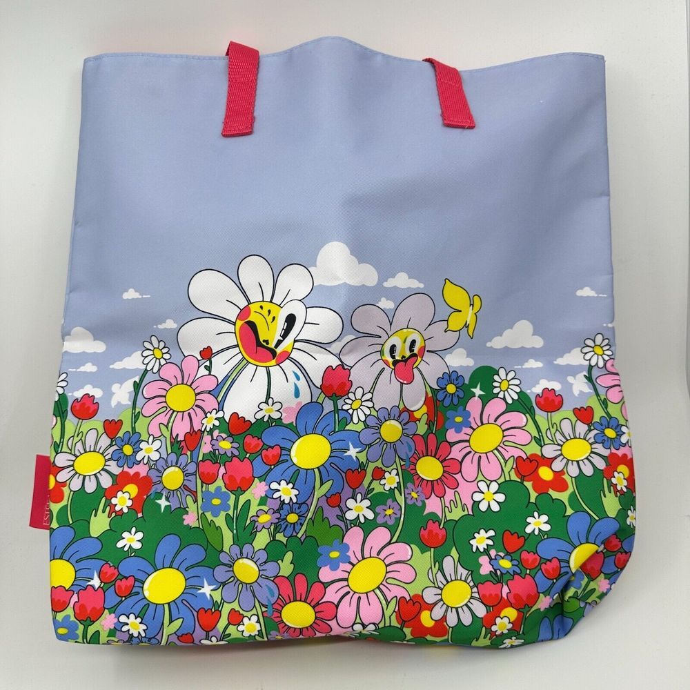 Estee Lauder Hattie Stewart Tote Bag Womens Purple Floral Lined Beach‎ Travel